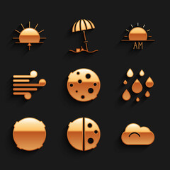 Set Moon, Eclipse of the sun, Cloud, Water drop, Wind, Sunrise and icon. Vector