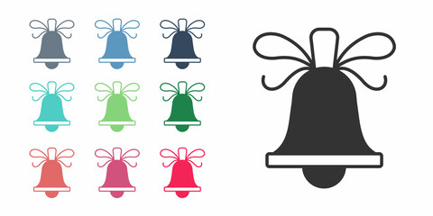 Black Merry Christmas ringing bell icon isolated on white background. Alarm symbol, service bell, handbell sign, notification. Set icons colorful. Vector