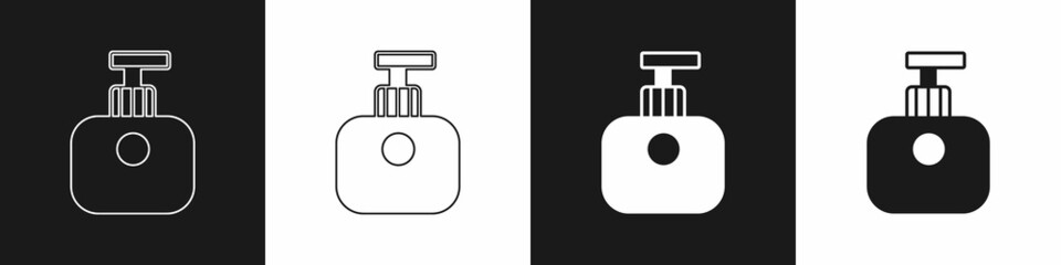 Set Tube of hand cream icon isolated on black and white background. Vector