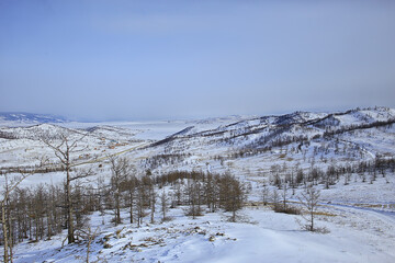 winter landscape olkhon island, lake baikal travel russia