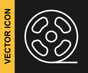 White line Film reel icon isolated on black background. Vector