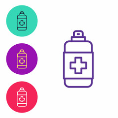 Set line Bottle of liquid antibacterial soap with dispenser icon isolated on white background. Antiseptic. Disinfection, hygiene, skin care. Set icons colorful. Vector