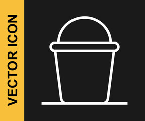 White line Bucket icon isolated on black background. Vector