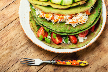 Vegetarian pancakes with vegetable filling