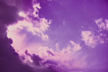 Cloudy sky at sunset. Trendy Velvet Violet color