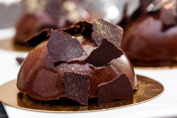 chocolate cream cake made of chocolate dough