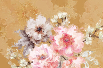 Beautiful oil painting flower illustration - 472951966