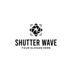 minimalist SHUTTER WAVE lens camera logo design