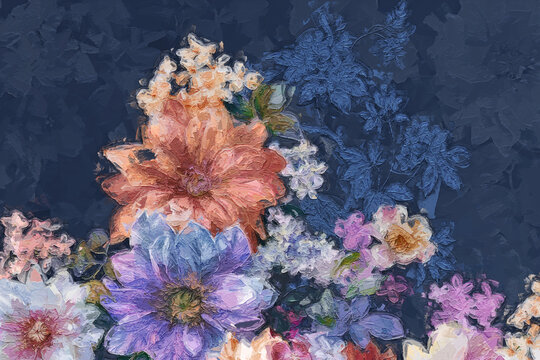 Beautiful oil painting flower illustration