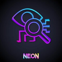 Glowing neon line Eye scan icon isolated on black background. Retinal scan. Scanning eye. Security check symbol. Cyber eye sign. Vector