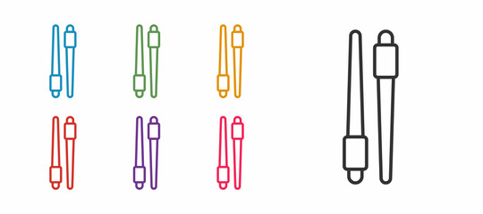 Set line Food chopsticks icon isolated on white background. Wooden Korean sticks for Asian dishes. Oriental utensils. Set icons colorful. Vector