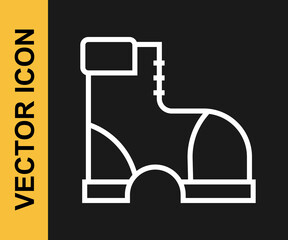 White line Hunter boots icon isolated on black background. Vector