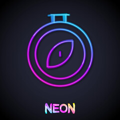 Glowing neon line Compass icon isolated on black background. Windrose navigation symbol. Wind rose sign. Vector