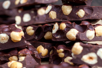 homemade chocolate with lots of cocoa and hazelnuts