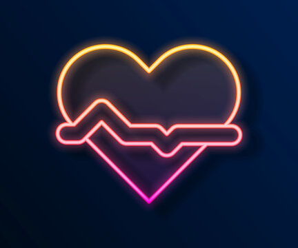 Glowing neon line Heart rate icon isolated on black background. Heartbeat sign. Heart pulse icon. Cardiogram icon. Vector