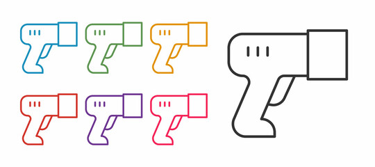 Set line Scanner scanning bar code icon isolated on white background. Barcode label sticker. Identification for delivery with bars. Set icons colorful. Vector