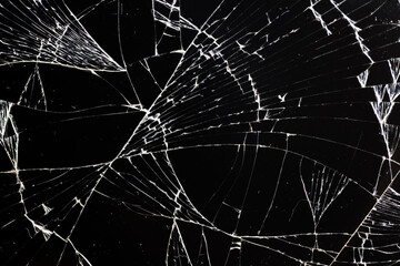 broken thin glass with lots of cracks