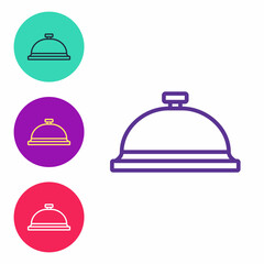 Set line Covered with a tray of food icon isolated on white background. Tray and lid sign. Restaurant cloche with lid. Set icons colorful. Vector