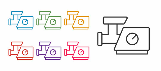 Set line Kitchen meat grinder icon isolated on white background. Set icons colorful. Vector