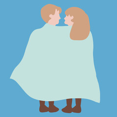 Cute Couples wrapped in shawl , Vector Illustration
