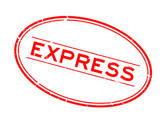 Grunge red express word oval rubber seal stamp on white background