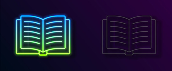 Glowing neon line Open book icon isolated on black background. Vector