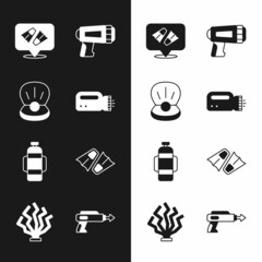 Set Flashlight for diver, Pearl, Flippers swimming, Aqualung, Fishing harpoon and Coral icon. Vector