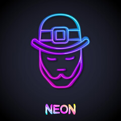 Glowing neon line Leprechaun icon isolated on black background. Happy Saint Patricks day. National Irish holiday. Vector