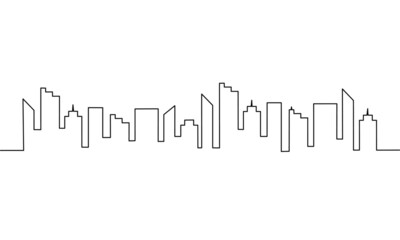 Continuous line drawing of cityscape, modern city building, metropolis landscape, hand drawn, object one line, single line art, vector illustration