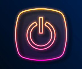 Glowing neon line Power button icon isolated on black background. Start sign. Vector