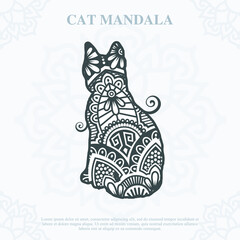 Cat Mandala. Vintage decorative elements. Oriental pattern, vector illustration.
