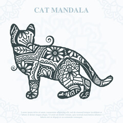 Cat Mandala. Vintage decorative elements. Oriental pattern, vector illustration.
