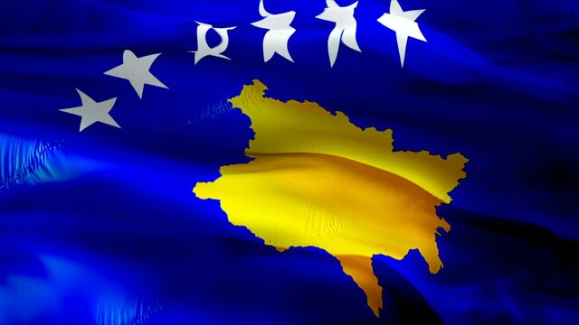 Kosovo flag video. National 3d Kosovar Flag Slow Motion video. Kosovo tourism Flag Blowing Close Up. Kosovar Flags Motion Loop HD resolution Background Closeup 1080p Full HD video flags waving in wind