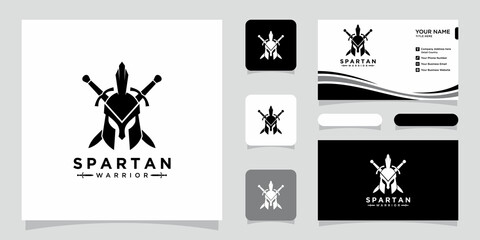 Fototapeta na wymiar Spartan logo and vector design helmet and head with business card design