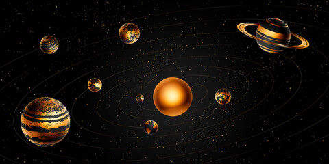 Fantasy artwork solar system. Stock vector 3d illustration. © Xeniya Bennu