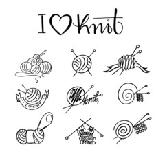 Hand drawn knitting icons set