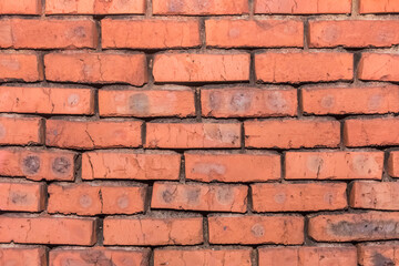 Old brown brickwork wall worn surface weathered background brick red texture