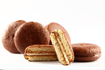 Homemade chocolate cake stuffed with marshmallow  filling.