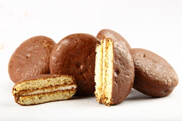 Homemade chocolate cake stuffed with marshmallow  filling.