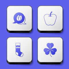 Set Leaf, Apple, Socks and Clover icon. White square button. Vector