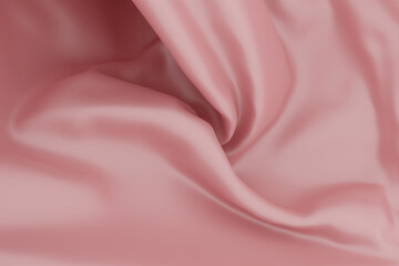 Fototapeta premium Twisted fabric pink with smooth folds. 3D render. Close-up of the folds of shiny silk.