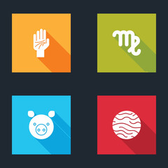 Set Palmistry of the hand, Virgo zodiac, Pig and Planet Venus icon. Vector