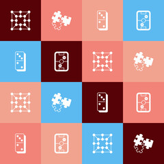 Set pop art Board game, Puzzle pieces toy, Domino and Air hockey table icon. Vector