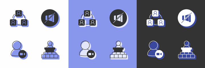 Set Speaker, Meeting, Video chat conference and Mute microphone icon. Vector