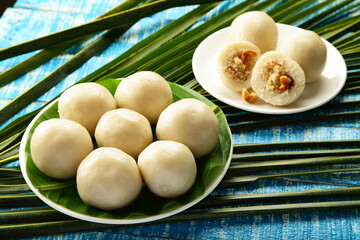Kozhukatta- Kozhakatta, steam cooked rice balls stuffed with grated coconut , jaggery and fruits, 