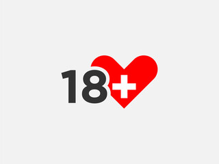 18 plus heart icon. Adults content only symbol. Vector Illustration.