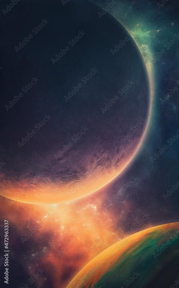 Sticker nebula with planets on the background of outer space