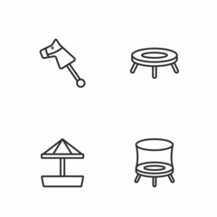Set line Jumping trampoline, Sandbox with sand, Toy horse and icon. Vector