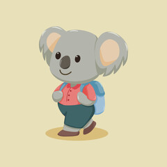 Cute koala goes to school clipart vector design