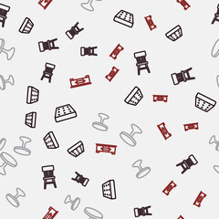 Set line Mattress, Chair, Round table and TV stand on seamless pattern. Vector